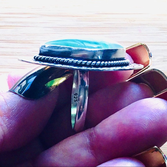 Teal Green Botswana Agate Blended Gemstone Ring Cats Eye Size 9.3/4 - Picture 3 of 7